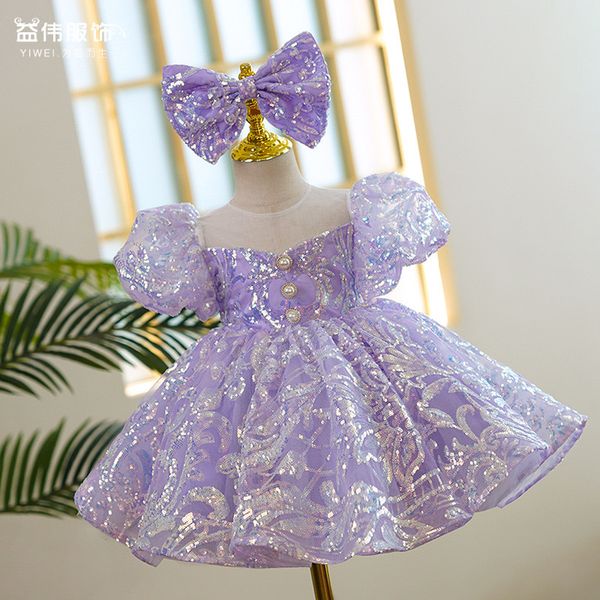 Vestidos de menina de flores para casamentos 2024 Novo infantil de bordado de bordado de renda com lantejoulas Primeira comunhão Vestidos de comunhão para meninas bling elegante baile de formatura vestidos de concurso