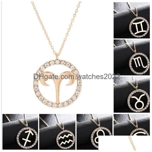 Collane a pendente 12 Costazione zodiaca Collana Gold Catena Vergine Bilancia Scorpione Sagittario Capricorno I ghiacciato Diamond Gift Diamond J DH8BK