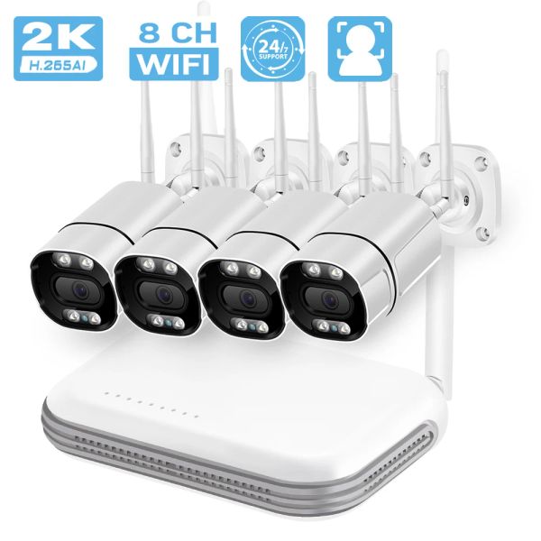 System BESder 8Ch NVR Wireless CCTV -System 3MP HD Audio Outdoor IP WiFi Kamera Gesichtserkennung P2P -Sicherheitsvideoüberwachung WiFi Kit