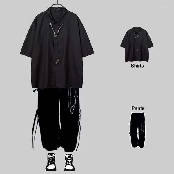 Traccetti da uomo Arens Set di techwear set di pantaloni da carico nero kit camicie a maniche corte cravatta coreana hip hop harajuku primavera