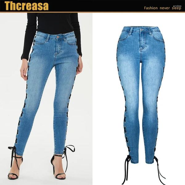 Женские джинсы Открытые весенние брюки пересекают леггинсы стройные сексуальные модные брюки карандашей