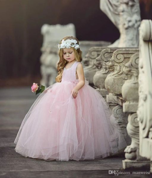 Kleider billige rosa Blumenmädchenkleider für Hochzeitsballkleid Tutu Boho Kinder formelle tragen ärmellose Long Beach Girl's Festzugskleider