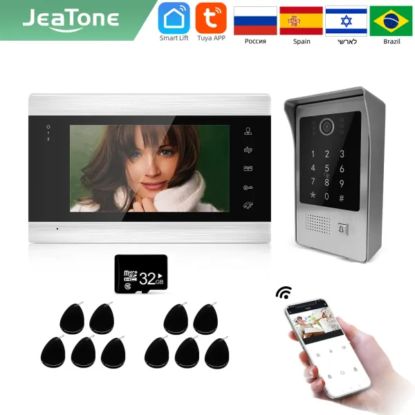 Interfone Jeatone Tuya 7inch Wi -Fi Video Intercom com uma câmera e codificador para entrada portão com câmera de videocaiolas de sistema de intercomunicação de portão