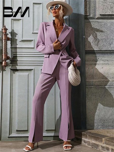 Zweiteilige Hosen für Frauen Super Long Purple Est Mode Designer Anzug Set Schnürsengriemen Blazer Falten ZIP 2PCS -Anzüge Frühling und Herbst