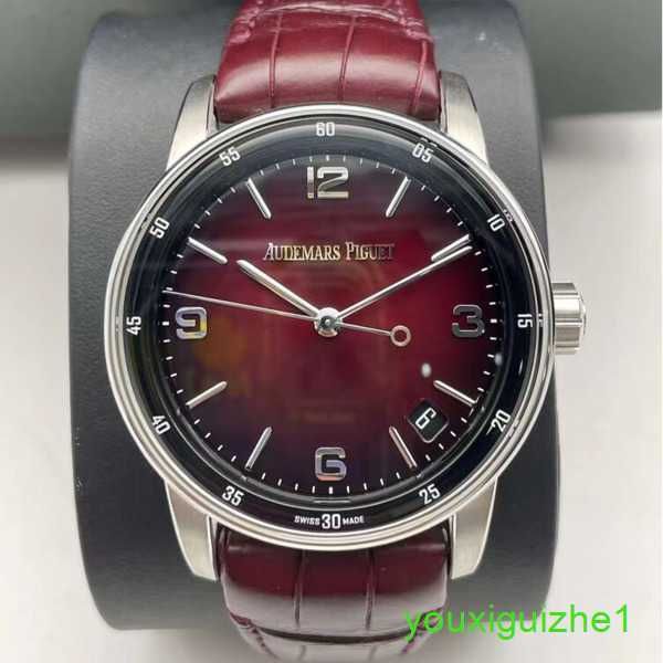 AP Brand Wristwatch Code 11.59 Series 15210BC Platinum Smoked Wine Red Moda de moda casual Back Transparent Mechanical Watch
