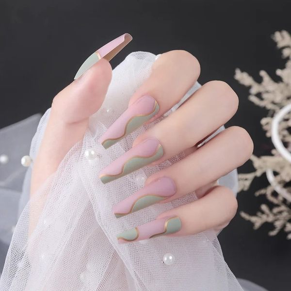 Летний дизайн цветов False Nails Full Cover Artificial Navings с клейким длинным абзаком Manicure Tafs на коробке для упаковки ногтей