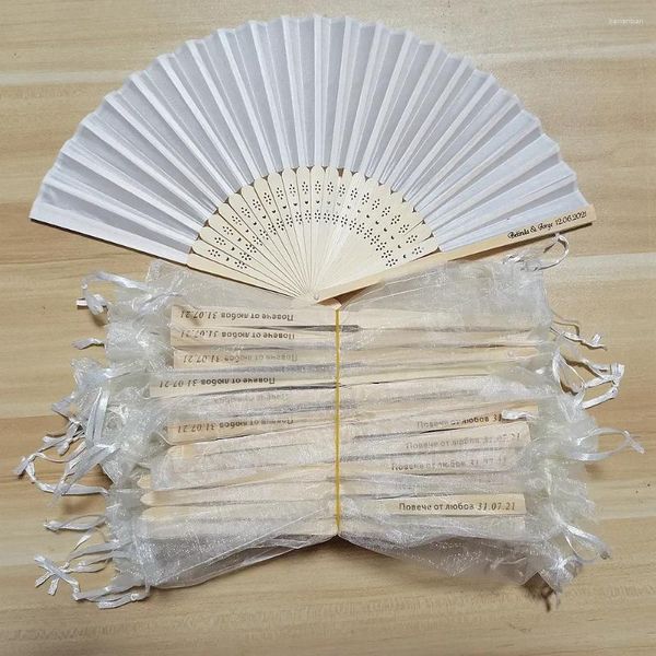 Figurine decorative 20/40pcs personalizzati di seta incisa Fan Fare Feed Feight Personalized Degali di festa con borsa organza