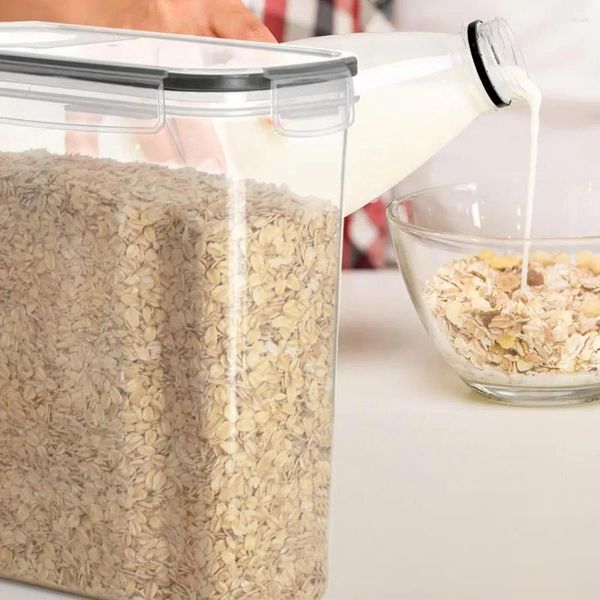 Bottiglie di stoccaggio Scatole a prova di perdita Contenitore Farina Cereali trasparenti a distanza con beccuccio da versare 4 pezzi 2,5L per dispensa