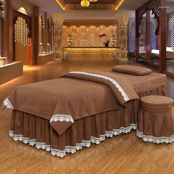 Bettwäschesets Spitzenrande 4pcs Schönheitssalon Massage Bettdecke Spa Bedskirt Kissenbezug Stuhlcover Dulvet Covers