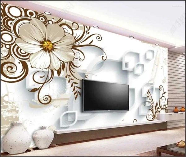 Papel de parede de parede para parede para paredes 3 D Flores pintadas à mão Moda e elegante TV 3D TV Background Papers Decoração em casa
