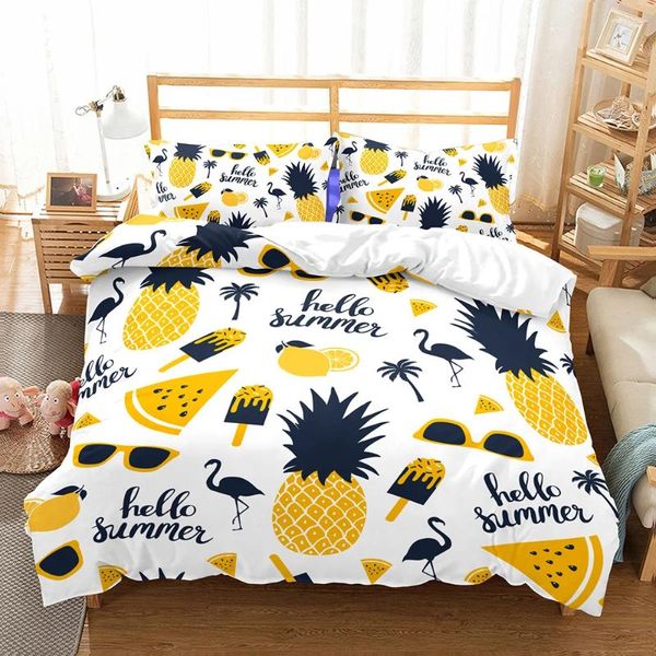 Set di biancheria da letto Copertina di letti ananas set di pavimenti tropicali pelo da letto di frutta da letto duvetcover2pcs cuscino in Europa occidentale tessile