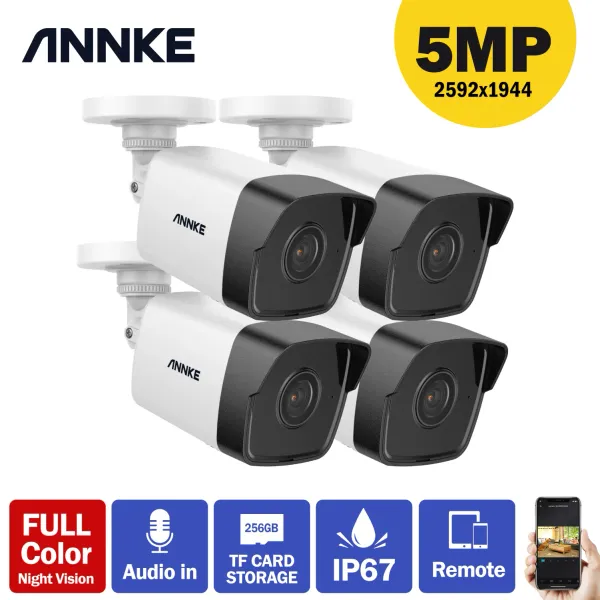 System Annke 1pc/4pcs Ultra FHD 5MP POE IP -Kamera Outdoor Indoor wasserdichtes Sicherheitsnetzwerk Bullet Night Vision E -Mail Alarmkamera