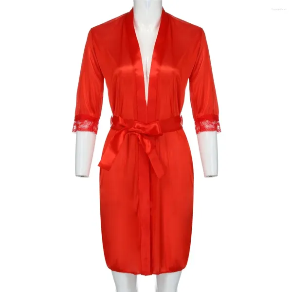 Roupas em casa Primavera Summer Senhor Sexy Robe Lingerie elegante renda de seda roupas de seda Velas roupas para mulheres pijamas femininos