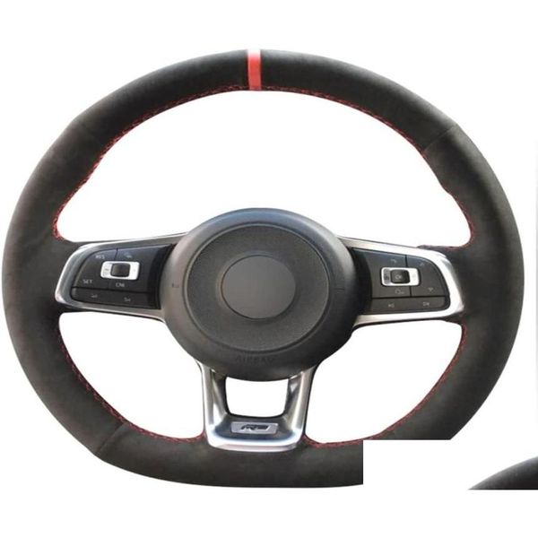 Крышки рулевого колеса черные подлинные кожаные замши для VW Jetta Gli Golf R 7 Mk7 GTI Accessories3872592 Автомобили доставки M OTGLK