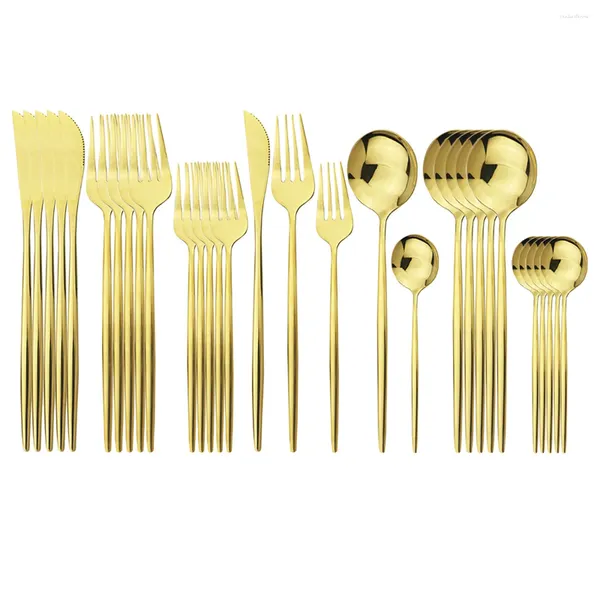 Set di stoviglie set da posate in acciaio inossidabile da 30p Specchio a cucciolo dorato e dessert a cinque pezzi