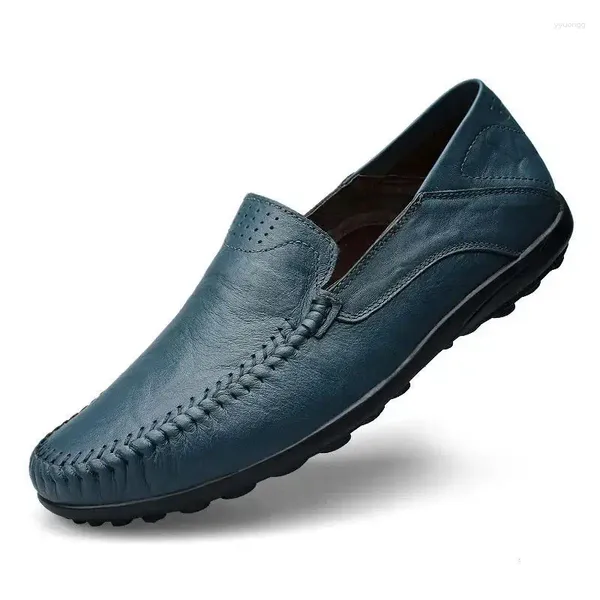 Sapatos casuais de couro genuíno masculino mocassim formal mocassins deslize em barco masculino plus size