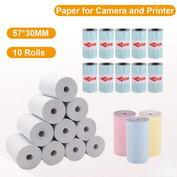 Papel 10 rolos 57*30mm Térmico Adesivo de cor branca papel para crianças Impressora instantânea e infantil Impressora fotográfica