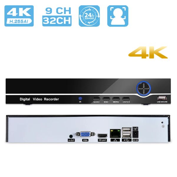 Gravador BESDER 16CH H.265 AI 4K SAÍDA CCTV NVR 9CH 32CH REGORDADOR DE VÍDEO DE REDE H.265 XMEYE P2P ONVIF CCTV Security DVR Detecção de face