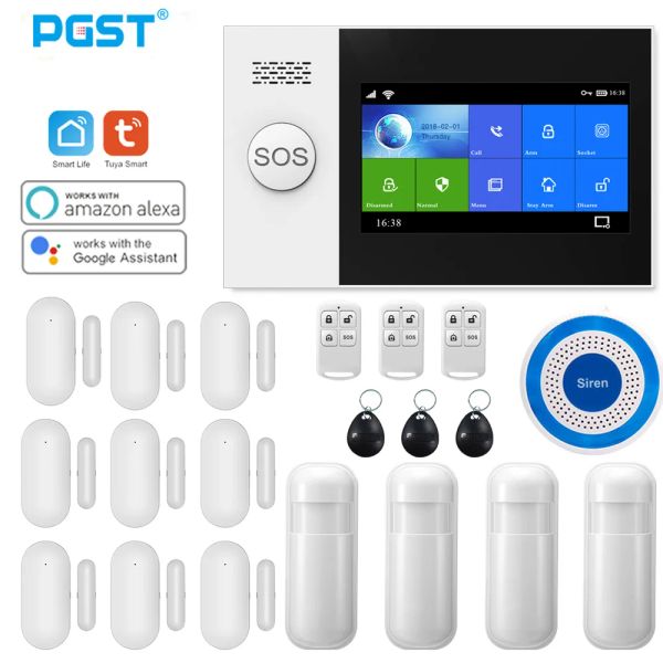 KITS PGST Wireless Home Wi -Fi GSM Sistema de alarme de segurança Segurança doméstica de assalto com PIR Motion Sensor Detector Burglar Alarm System