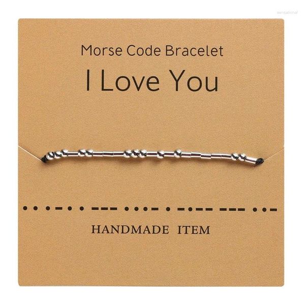 Strand handgefertigter Morsecode Silber Farbe Kupferperlen Verstellbares Stringarmband Ich liebe Sie Pappe kreative Charmschmuck für Liebhaber