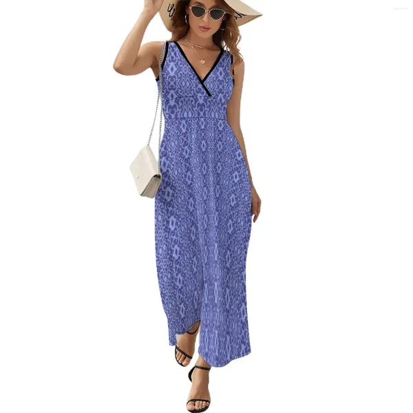 Vestidos casuais vestido boêmio azul de verão Linhas do Oriente Médio Street Style V Neck Boho Beach Long Women High Cídhar Kawaii Maxi