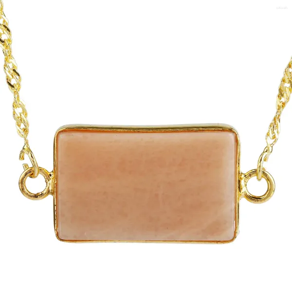 Anhänger Halsketten Mode natürlicher Kristallstein rechteckiger Stecker zur Herstellung von DIY -Accessoires Goldfarbe Schmuck 29x13mm (freie Kette)