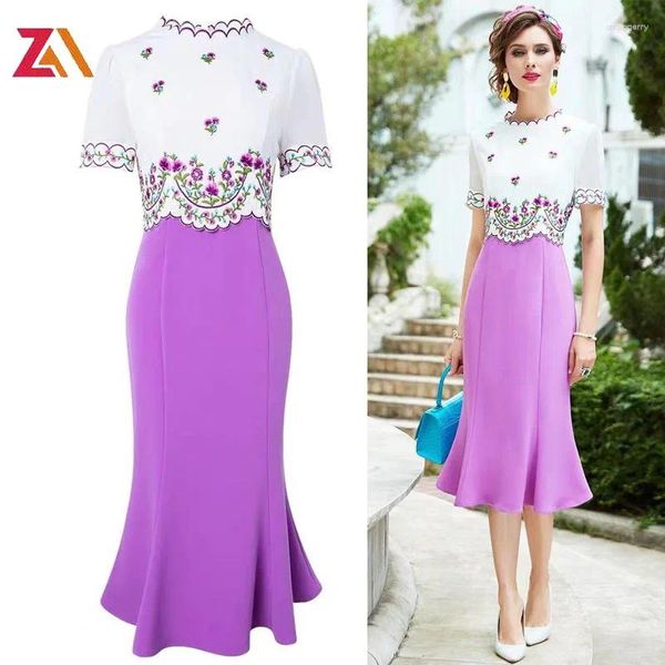 Abiti per feste Zalady designer Elegante Bodycon Midi Long for Women Summer Floral ricami Office Office Chic sirene Dress Femme