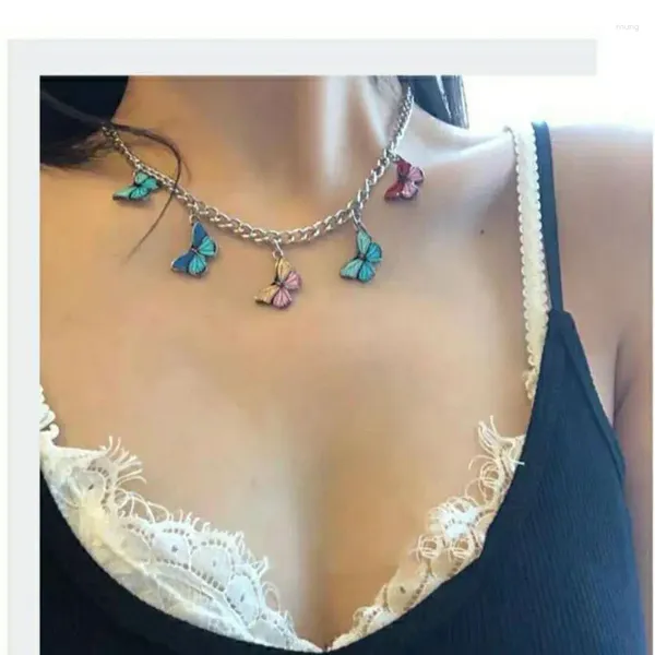 Подвесные ожерелья Indie Harajuku Dainty Kawaii Butterfly Pendants Choker E Girl Collese 90 -х