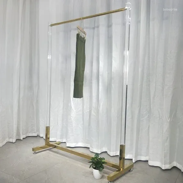 Askılar giyim mağazası Kadınlar Ekran Raf Asma Giysileri Paslanmaz Çelik Altın Şeffaf Kristal Akrilik