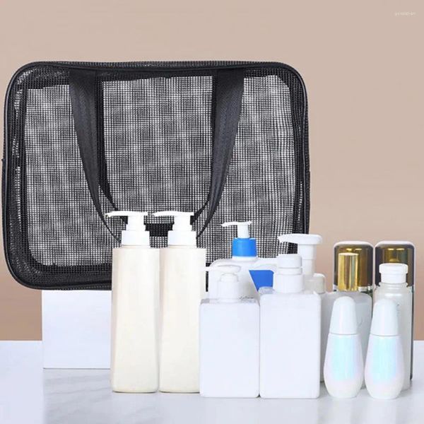 Sacos de armazenamento Bolsa de cosméticos Grande carga com chuveiro portátil de higiene pessoal portátil Malha de capacidade para academia de seca rápida