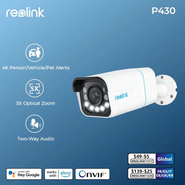 Kameras Reolink Smart 4K 8MP POE -Überwachungskamera 5x Zoom 2way Audio IP Cam Human/Car Detection Spotlight Überwachungskameras P430