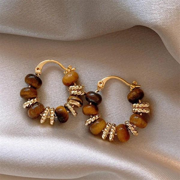 Bolzenohrringe goldene Farbe Tiger-Eye Steinohrschnalle für Frauen Mädchen Vintage Delicate Wassertropfen geometrisch