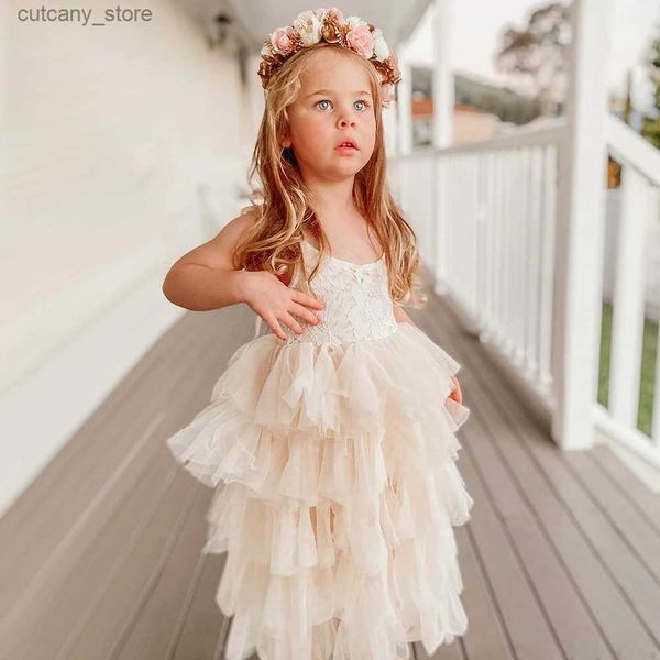 Abiti per ragazze Litt Girls Princess Party Dresses for Birthday Wedding Sling Lace Abito a strati estivi 3-8 anni Abbigliamento vacanza L240402