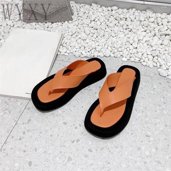 Hausschuhe Sommer Open Tode Split Frauen echte Lederflip Flops dicker Sohle lässig Outdoor Beach Urlaubsschuhe Frau 2024