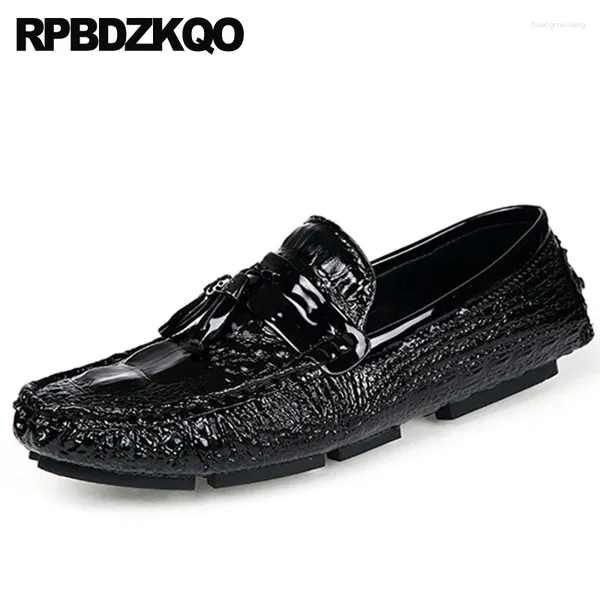 Sapatos casuais Python Leather Snake Skin Patent Slip em homens negros jacarés dirigindo moda Crocodile Snakes Skin 2024 Mocassins