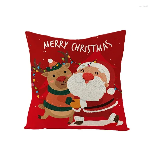 Kissen 45x45cm Leinen Weihnachten Kissen Fall Elch Santa Bäume Sofa Druck Wohnzimmer Couch Dekorative Wurf