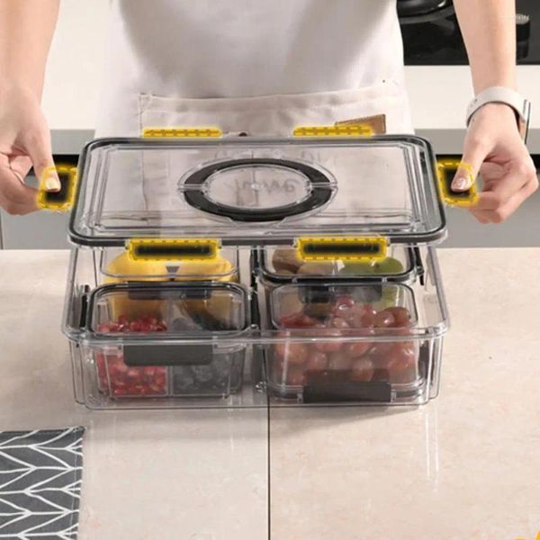 Garrafas de armazenamento portátil Handle Snack Box Compact for Travel Multi-Purpose Food com fechos de fivela piquenique aéreo