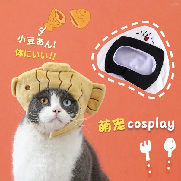 Collari per cani giapponese Snapper Rice Ball Hat Pet Cat Cat Net Red Plush Cartoon Food Funny Sushi Calmi Accessori per le vacanze Decorazione per le vacanze