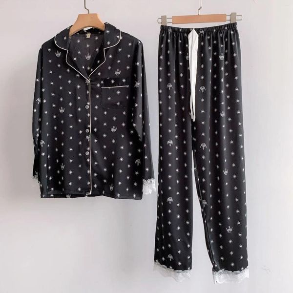 Roupas em casa V Nech Women Women Pijamas Suit de roupas caseiras de manga longa Camisa