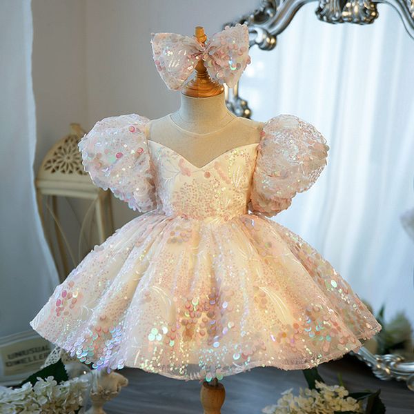 Девушки платье роскошные цветочные девушки платье с видом театрализованное платье с пухлыми для девочек платья для вечеринок для свадьбы для свадьбы дети рождественское церемониальное платье Дети принцесса первое платье причастия