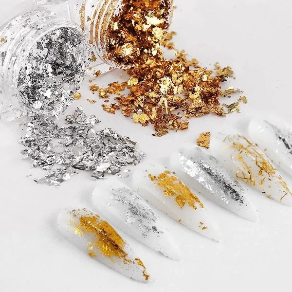 Japanische Nagelverstärkung und DIY -Dekorationspapier Großhandel Goldfolie Drahtfragmente Nagelöl und Kleber