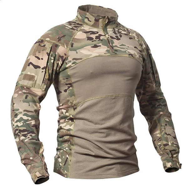 Camicia da combattimento tattico mimetico da uomo 1/4 camicie militari con cerniera con cerniera a maniche lunghe Soldati camo