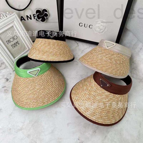 Visors Designer P Family Triangle Sommer Neues Produkt Strohhaarrefen mit leerem Top -Hut für vielseitige Sonnenschatten Korean Instagram Reise Sonnenschutzmittel Fukw Fukw