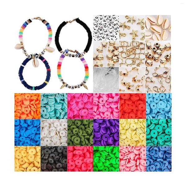 Pulseiras de charme 4500pcs premium polímero de argila espaçador de argila colorida com kit de diy redondos e redondos de 6 mm para