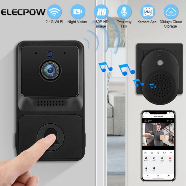 Türklingel Elecpow Mini Wireless WiFi Video Türklingel Kamera intelligente Heimtürglocken -Kits mit Cloud -Speicher Nachtsicht Heim -Überwachung Kamera