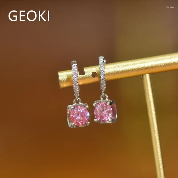 Серьги с грубыми серьгами geoki 925 серебро стерлингового серебра всего 2 ct perfect cut прошло мимо бриллиантового теста розовый Vvs1 Moissanite Cow Head Drop для женщин