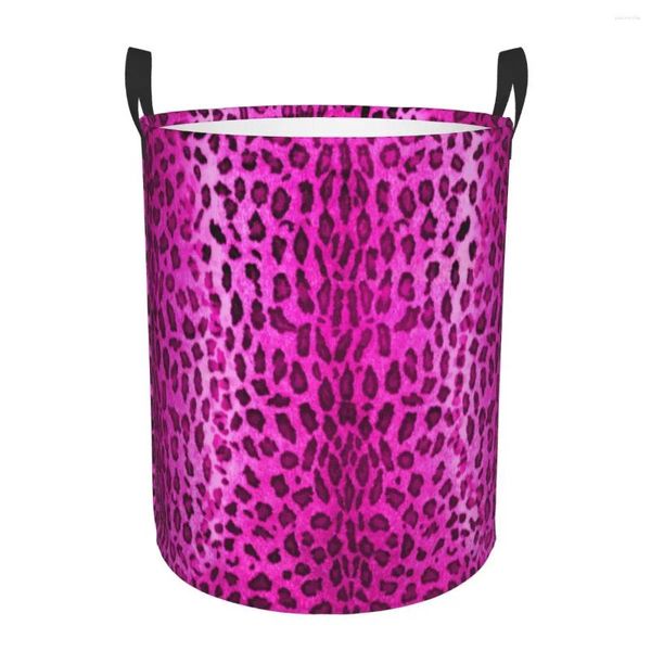 Bolsas de lavanderia rosa cesto de leopardo rosa cesto cesto de cesto de animal de pele brinquedos de bin bin para berçário