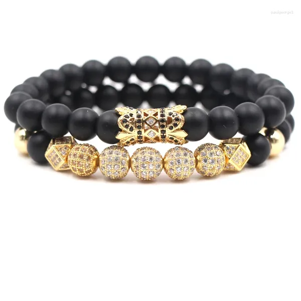 Strand 2pcs/Set Trendy Matte Black Stone Perlen Bracelet