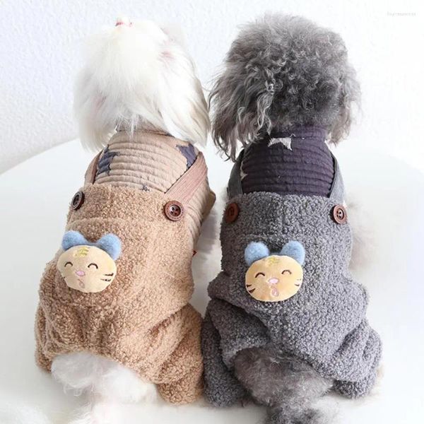 Собачья одежда зимняя комбинезоны o шее пуговица дизайн щенка костюм задняя котенок котенок полосатой ткани для домашней одежды прекрасная тепло
