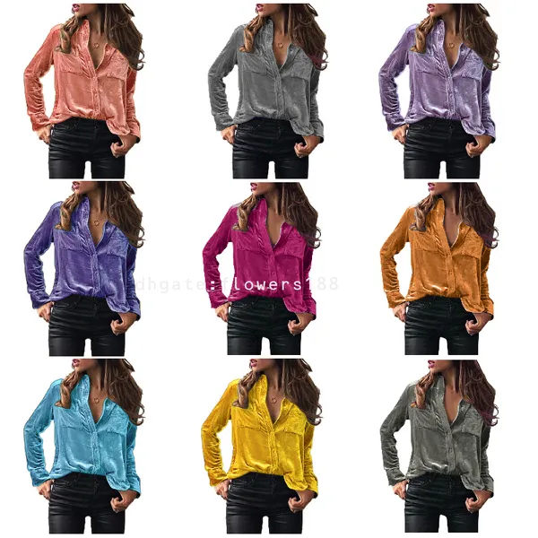 Camisas de blusas femininas Camisa de bolso de outono da primavera Top elegante elegância de manga comprida Camisa de peito de peito de seda Bloups Purple for Women Elegante Bloups Seda